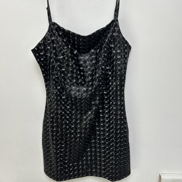 Akira Women's Leather Look, 3D Graphic Black Bodycon Mini Dress, Straps, Size XL - Picture 1 of 14